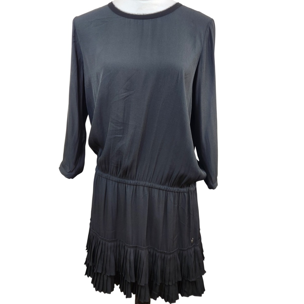 Maison Scotch Scotch & Soda Black Pleated Tiered Mini Dress Size 3 Large